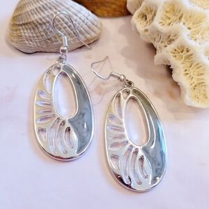 CLOISONNE SILVER FILIGREE OVAL DROP EARRINGS